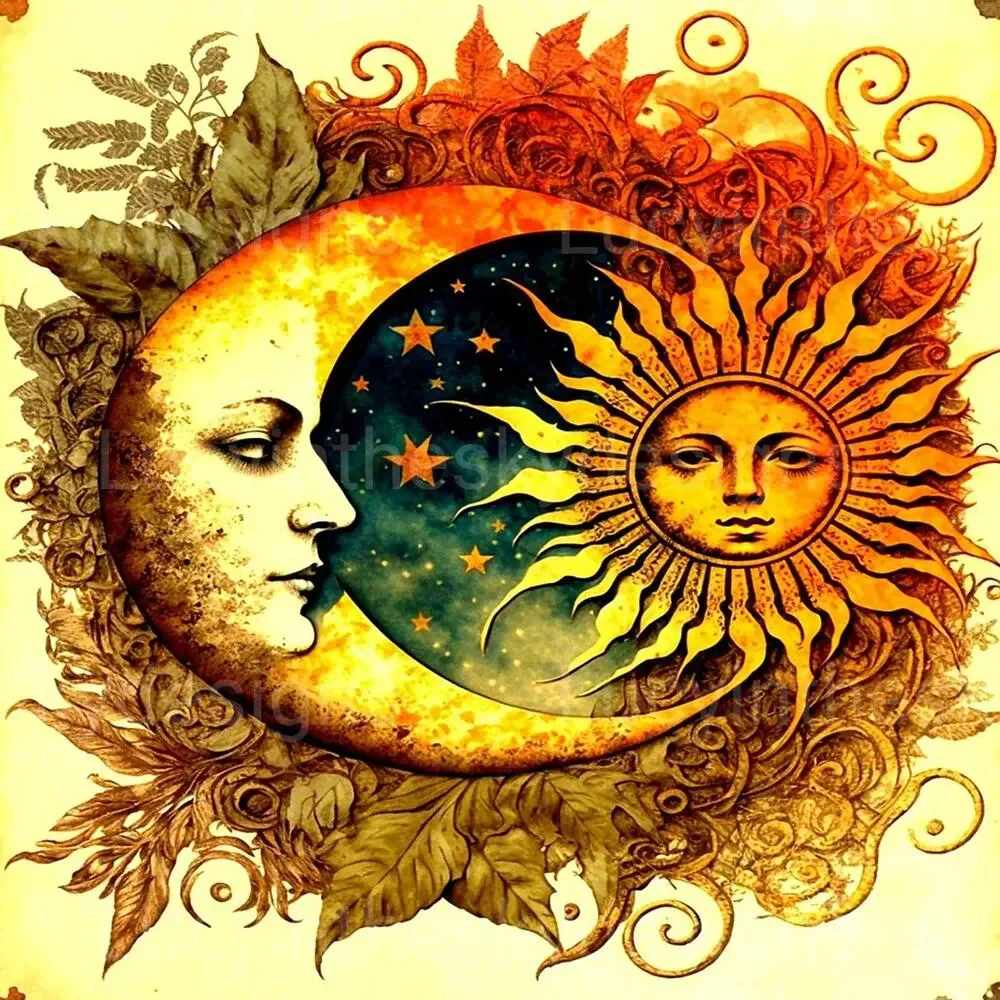 Celestial Moon Star Sun Sky Retro Vintage Style Art Print - Picture 2 of 4